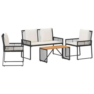vidaXL Z&aacute;hradn&yacute; n&aacute;bytok 4 pcs Čierna a kr&eacute;mov&aacute; biela polyratan