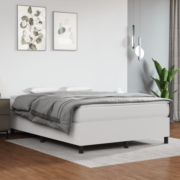 vidaXL Boxspring posteľ s matracom biely 140x190 cm umel&aacute; koža