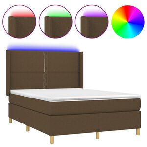 vidaXL Posteľ boxsping s matracom a LED tmavohned&aacute; 140x190 cm l&aacute;tka