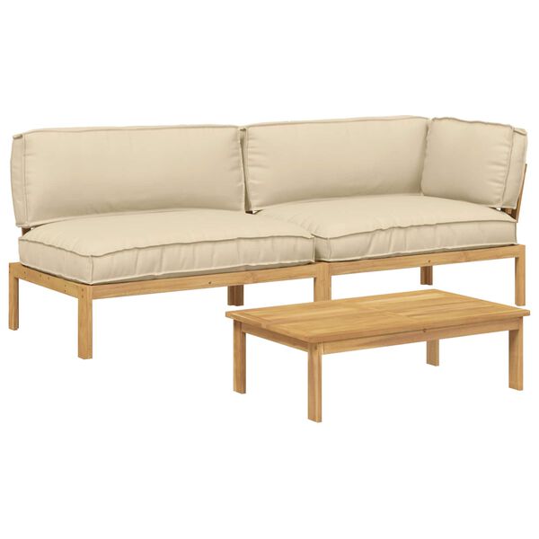 vidaXL Sada pohoviek s vank&uacute;&scaron;om 3 pcs B&eacute;žov&aacute; Pevn&eacute; ak&aacute;ciov&eacute; drevo