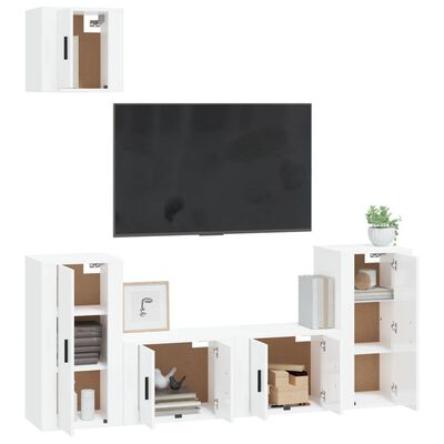 vidaXL 5-dielna súprava TV skriniek lesklá biela spracované drevo