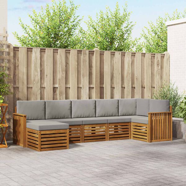 vidaXL Sada rohov&yacute;ch gaučov s vank&uacute;&scaron;om 7 pcs Pr&iacute;rodn&aacute; a svetlosiv&aacute;