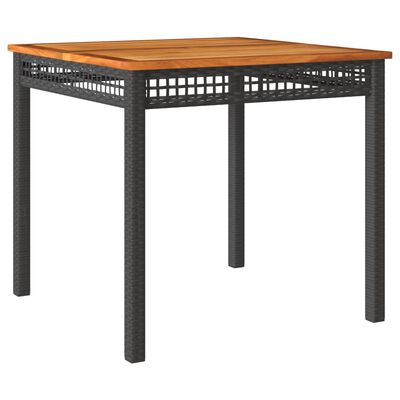 vidaXL Záhradný stôl čierny 80x80x75 cm polyratan akáciové drevo