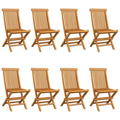 vidaXL Záhradné stoličky s jasnozelenými podložkami 8 ks tíkový masív