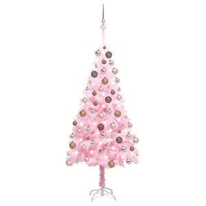 vidaXL Osvetlen&yacute; umel&yacute; vianočn&yacute; stromček s guľami, ružov&yacute; 150 cm, PVC