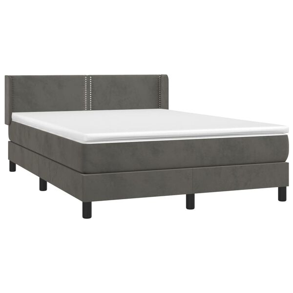 vidaXL Posteľn&yacute; r&aacute;m boxspring s matracom tmavosiv&yacute; 140x200 cm zamat