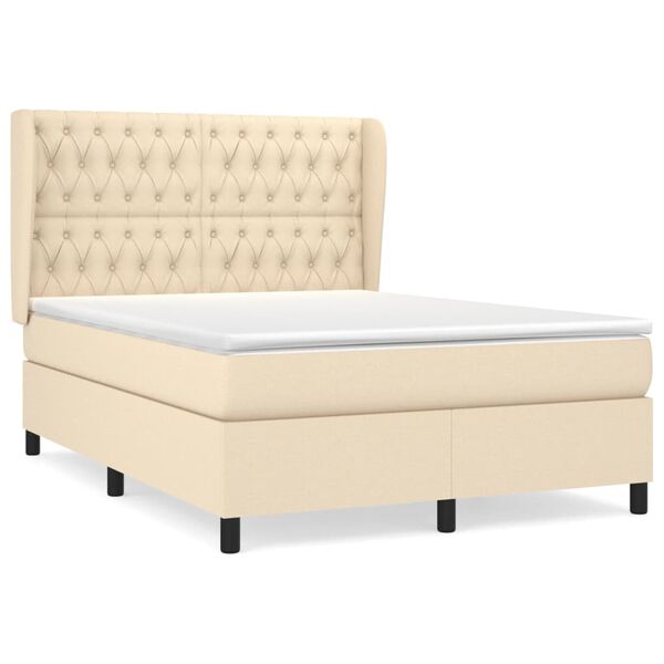 vidaXL Boxspring posteľ s matracom kr&eacute;mov&yacute; 140x190 cm l&aacute;tka