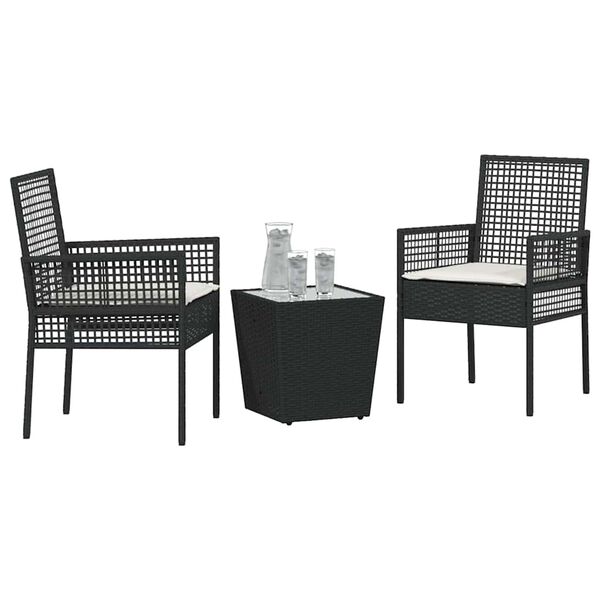 vidaXL Záhradný bistro set 3 pcs Čierna polyratan