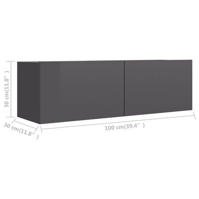 vidaXL TV skrinka, lesklá sivá 100x30x30 cm, kompozitné drevo
