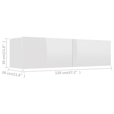 vidaXL TV skrinka, lesklá biela 120x30x30 cm, kompozitné drevo