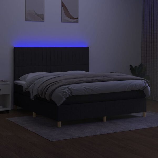 vidaXL Posteľ boxsping s matracom a LED čierna 160x200 cm l&aacute;tka