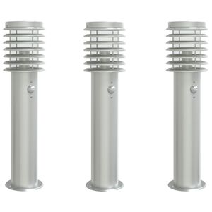 vidaXL Vonkaj&scaron;ie stojace lampy senzor 3 ks strieborn&eacute; 60 cm nehr. oceľ