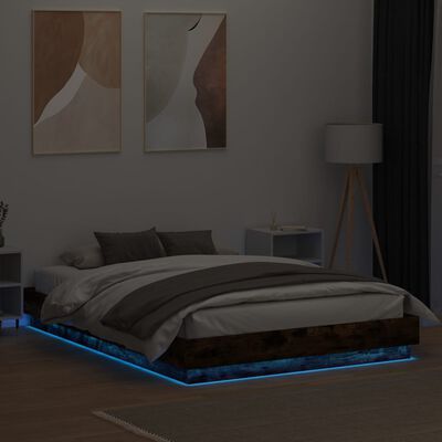 vidaXL Rám postele s LED svetlami dymový dub 140x200 cm