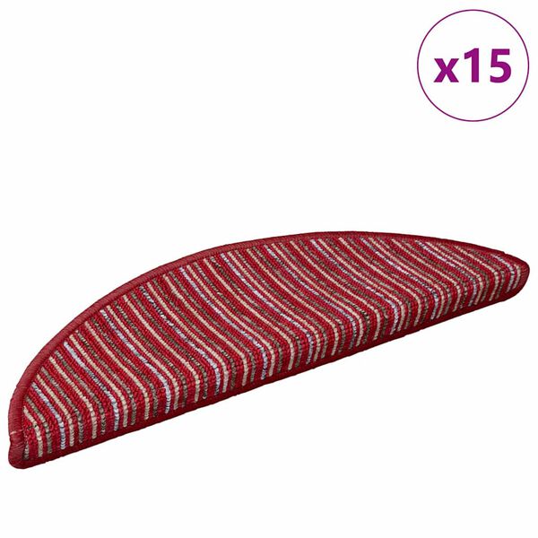 vidaXL Samolepiace schodov&eacute; rohože 15 pcs Červen&aacute; 56 x 17 x 3 cm
