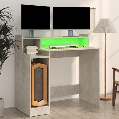vidaXL Stôl s LED svetlami, betónovo sivý 97x45x90cm, kompozitné drevo