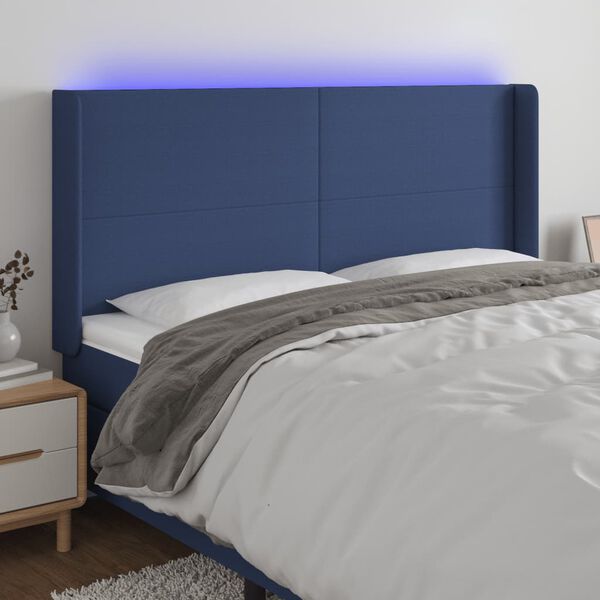 vidaXL Čelo postele s LED modr&eacute; 163x16x118/128 cm l&aacute;tka