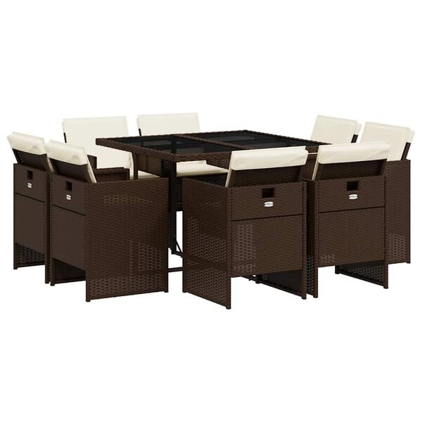 vidaXL 9-dielna z&aacute;hradn&aacute; jed&aacute;lensk&aacute; s&uacute;prava s vank&uacute;&scaron;mi hned&aacute; polyratan