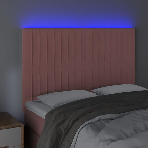 vidaXL Čelo postele s LED ružov&eacute; 144x5x118/128 cm zamat