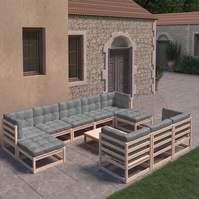 vidaXL 11-dielna záhradná sedacia súprava+podložky, borovicový masív