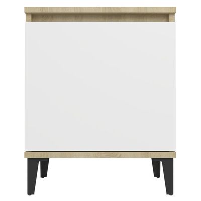 vidaXL Nočný stolík s kovovými nohami, biela a dub sonoma 40x30x50 cm