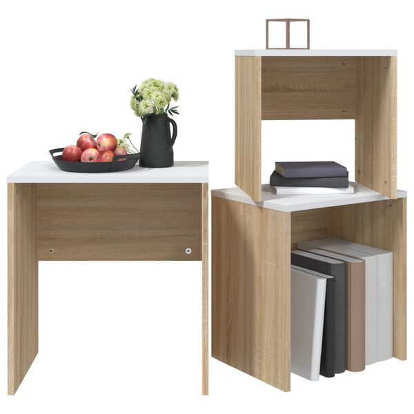 vidaXL Zas&uacute;vacie konferenčn&eacute; stol&iacute;ky 3ks biele dub sonoma drevotrieska