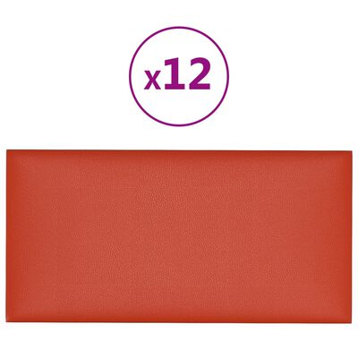 vidaXL Nástenné panely 12 ks červené 30x15 cm umelá koža 0,54 m²