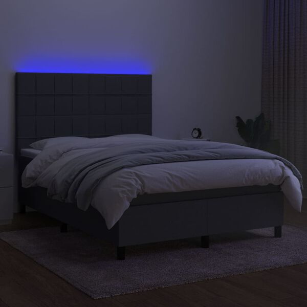 vidaXL Posteľ boxsping s matracom a LED tmavosiv&aacute; 140x190 cm l&aacute;tka
