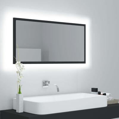 vidaXL Kúpeľňové zrkadlo s LED sivé 90x8,5x37 cm spracované drevo