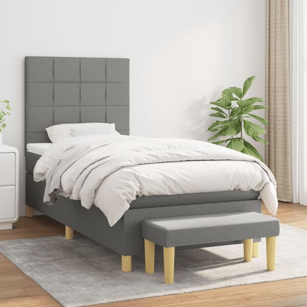 vidaXL Boxspring posteľ s matracom tmavosiv&aacute; 90x200 cm l&aacute;tka