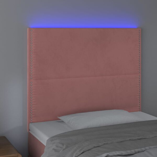 vidaXL Čelo postele s LED ružov&eacute; 80x5x118/128 cm zamat