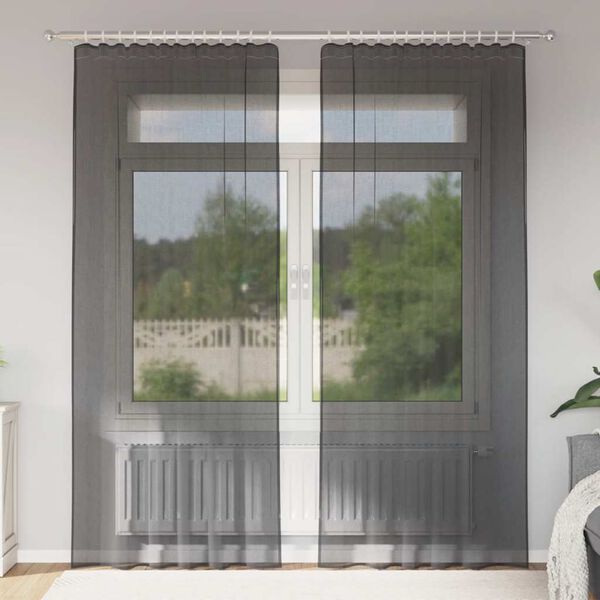 vidaXL Voile z&aacute;clony s vreckami na tyče, 2 ks, čierne