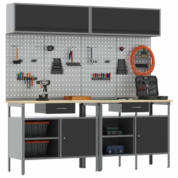 vidaXL Sada pracovného stola 8 pcs Čierna 200 x 55 x 200 cm Oceľ