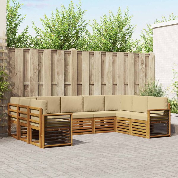 vidaXL S&uacute;pravy pohoviek 9 pcs Pr&iacute;rodn&aacute; a b&eacute;žov&aacute; Pevn&eacute; ak&aacute;ciov&eacute; drevo