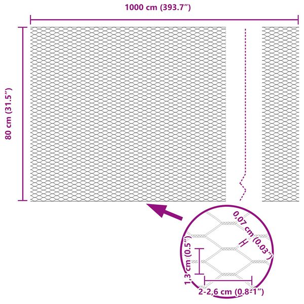 vidaXL Hexagonálny plot Zelená 0.8 x 10 m Oceľ