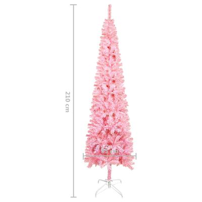 vidaXL Úzky osvetlený vianočný stromček s guľami, ružový 210 cm