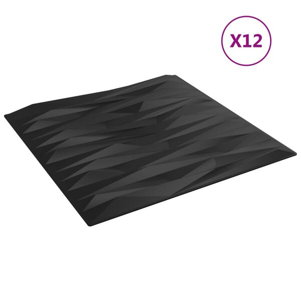 vidaXL Nástenné panely 12 ks, čierne 50x50 cm, XPS 3 m² kameň