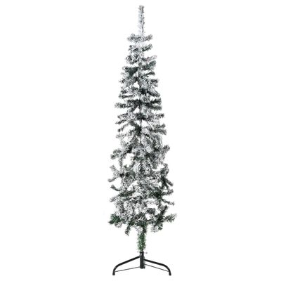 vidaXL Úzky zasnežený umelý vianočný polovičný stromček 150 cm