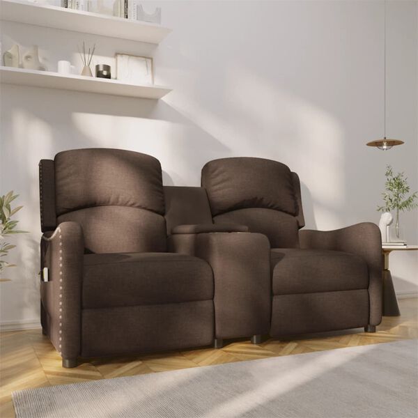 vidaXL 2-miestne sklápacie masážne kreslo+držiaky na poháre, hnedé