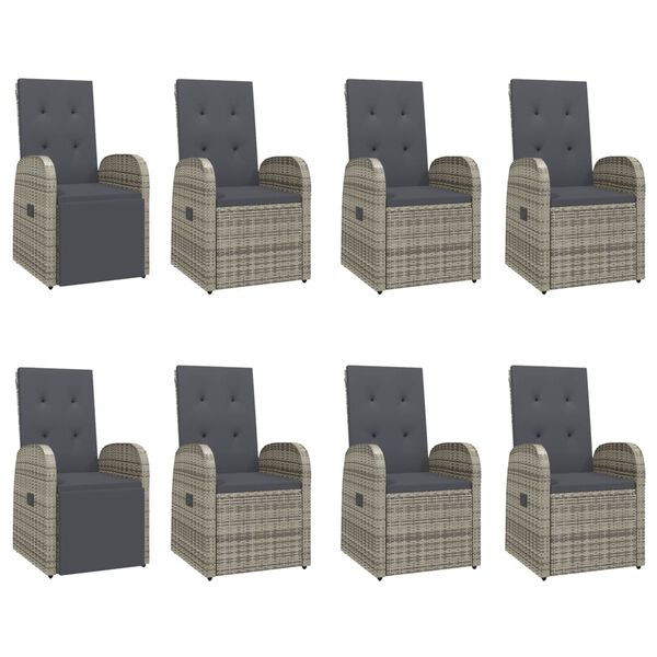 vidaXL 9-dielna záhradná jedálenská sada s podložkami sivá polyratan