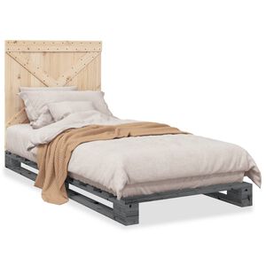 vidaXL Posteľn&yacute; r&aacute;m s čelom siv&yacute; 90x200 cm mas&iacute;vna borovica