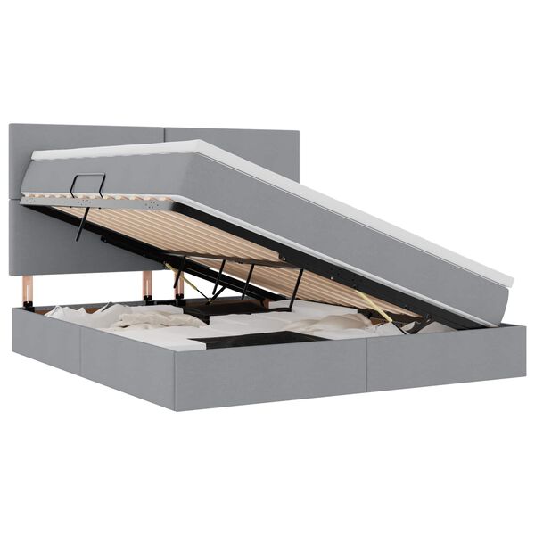 vidaXL Postel s &uacute;ložn&yacute;m prostorem a LED svetlom Svetlosiv&aacute; Polyester