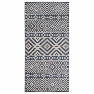 vidaXL Vonkaj&scaron;&iacute; koberec s ploch&yacute;m tkan&iacute;m 80x150 cm modr&yacute; vzorovan&yacute;