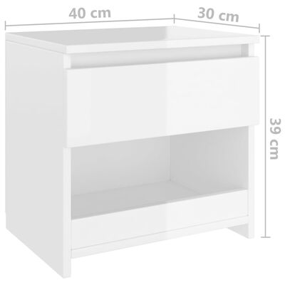 vidaXL Nočné stolíky 2 ks lesklé biele 40x30x39 cm drevotrieska