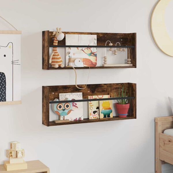 vidaXL Reg&aacute;l na časopisy s poličkou 2 pcs Dymov&aacute; dub 80 x 12 x 30 cm