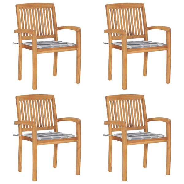 vidaXL Stohovateľné záhradné stoličky s podložkami 4 ks tíkový masív