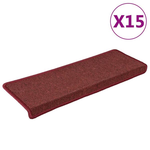 vidaXL Schodové rohože 15 ks 65x21x4 cm bordové s obdĺžnikovým okrajom
