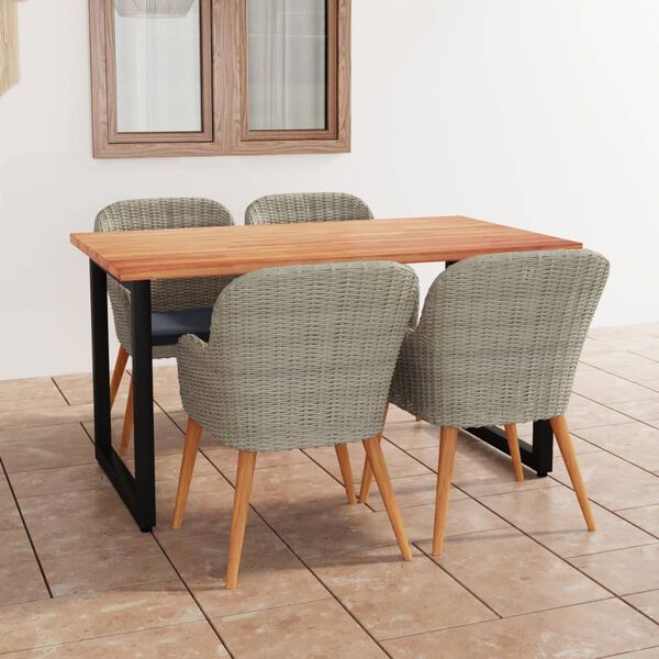 vidaXL 5-dielny z&aacute;hradn&yacute; jed&aacute;lensk&yacute; set s podložkami polyratan hned&yacute;