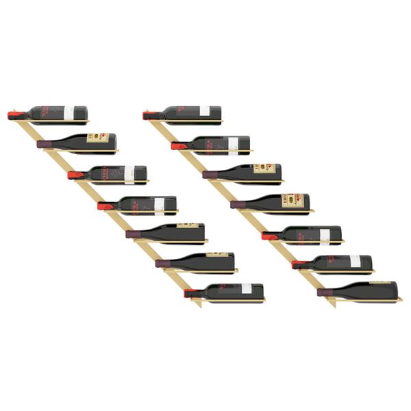 vidaXL Nástenný stojan na víno na 7 fliaš 2 ks zlatý kovový