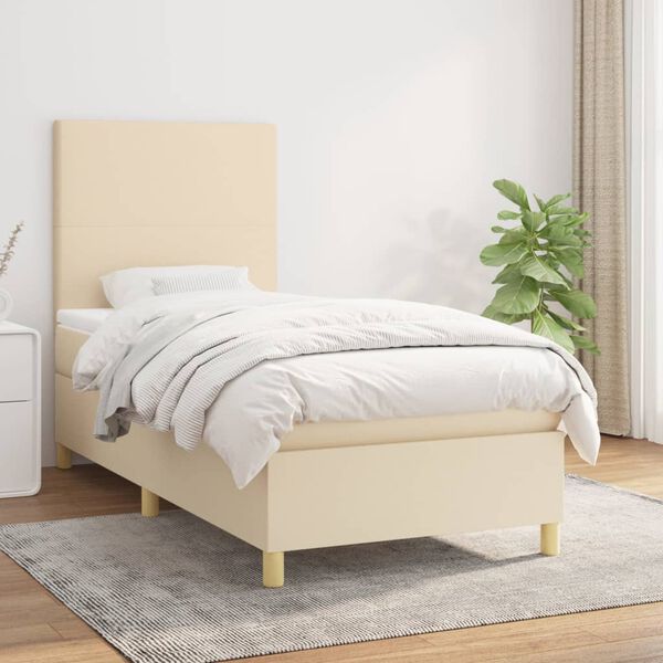 vidaXL Posteľn&yacute; r&aacute;m boxspring s matracom kr&eacute;mov&yacute; 90x190 cm l&aacute;tka