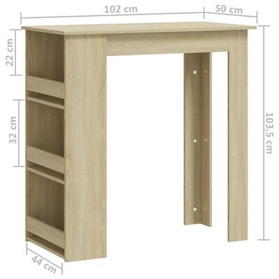 vidaXL Barový stôl s úložným regálom dub 102x50x103,5 cm drevotrieska